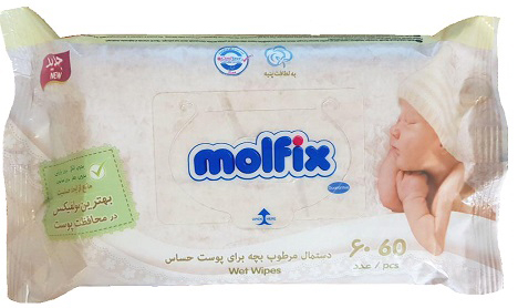 دستمال مرطوب مولفیکس برای پوست های حساس - 60 عدد